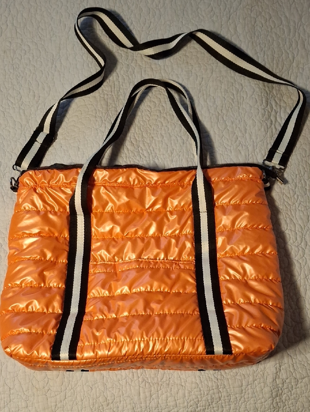 Orange Quilted Tote Bag with Contrast Straps